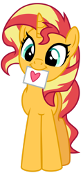 Size: 1024x2138 | Tagged: safe, artist:emeraldblast63, imported from derpibooru, sunset shimmer, pony, unicorn, cute, female, hearts and hooves day, holiday, mare, mouth hold, shimmerbetes, simple background, solo, transparent background, valentine, valentine's day