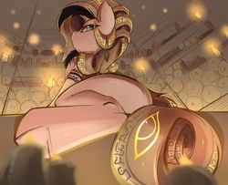 Size: 4056x3296 | Tagged: safe, artist:beardie, imported from derpibooru, oc, oc only, oc:hyra glyph, earth pony, pony, butt, candle, chest fluff, cute, female, looking at you, looking back, looking back at you, mare, plot, solo, underhoof