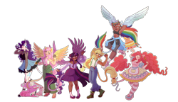 Size: 5080x2920 | Tagged: safe, artist:miffxn, imported from derpibooru, angel bunny, applejack, fluttershy, pinkie pie, rainbow dash, rarity, spike, twilight sparkle, bird, human, owl, rabbit, abs, alicorn humanization, alternate hairstyle, animal, apple, applejack's hat, apron, armpits, belly button, belt, boots, breasts, cake, chubby, clothes, converse, cowboy boots, cowboy hat, cutie mark tattoo, dark skin, dress, ear piercing, eared humanization, earring, eyeshadow, feet, female, fishnets, flying, food, grin, hat, high heels, hoodie, horn, horned humanization, humanized, jeans, jewelry, leonine tail, lipstick, makeup, male, mane seven, mane six, nail polish, necklace, pants, piercing, plate, sandals, see-through, shoes, shorts, simple background, smiling, socks, spoon, sports bra, sports shorts, stockings, strawberry, striped socks, suspenders, tailed humanization, tanktop, tattoo, thigh highs, transparent background, wall of tags, winged humanization, wings