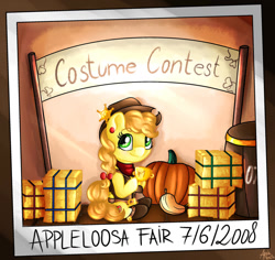 Size: 1280x1210 | Tagged: safe, artist:appleneedle, imported from derpibooru, oc, oc:apple needle, earth pony, pony, art, banana, barrel, boots, character, clothes, contest, costume, cowboy, cowgirl, digital, draw, drawing, fanart, female, filly, food, gun, hat, paint, painting, patreon, patreon reward, patreonreward, photo, pumpkin, sheriff, shoes, weapon