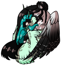 Size: 1024x1088 | Tagged: safe, artist:oneiria-fylakas, imported from derpibooru, oc, oc only, alicorn, pegasus, pony, female, kissing, mare, simple background, transparent background