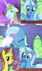 Size: 640x1080 | Tagged: safe, artist:grapefruitface1, edit, edited screencap, imported from derpibooru, screencap, prince blueblood, trixie, oc, oc:grapefruit face, pony, unicorn, all bottled up, base used, canon x oc, crackers, exploitable meme, female, flower, food, grapexie, male, meme, peanut butter, rose, shipping, show accurate, straight, trixie fixing meme