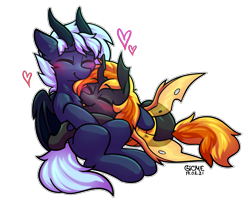 Size: 2286x1842 | Tagged: safe, artist:gicme, imported from derpibooru, oc, oc only, oc:accord rash, oc:redian, changeling, dracony, dragon, hybrid, pony, cute, holiday, love, male, orange changeling, simple background, valentine's day