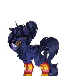 Size: 432x432 | Tagged: source needed, safe, artist:moodi, imported from derpibooru, princess luna, alicorn, pony, alternate design, alternate hairstyle, blushing, chest fluff, chinese new year, chocolate chip cookie, clothes, cookie, cute, cutie mark, ethereal mane, eyes closed, folded wings, food, galaxy mane, happy, lunabetes, markings, moodi is trying to murder us, princess luna is amused, simple background, socks, splotches, striped socks, transparent background, wings
