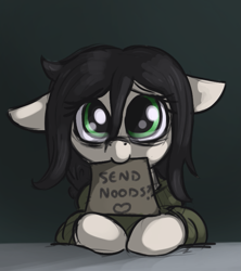 Size: 705x795 | Tagged: safe, artist:t72b, imported from derpibooru, oc, oc only, oc:floor bored, earth pony, pony, bust, clothes, hoodie, looking at you, mouth hold, neet, send nudes, sign, solo