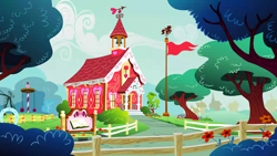 Size: 1280x720 | Tagged: safe, imported from derpibooru, screencap, hearts and hooves day (episode), season 2, background, no pony, ponyville, ponyville schoolhouse, scenic ponyville