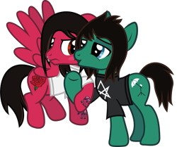 Size: 1537x1288 | Tagged: safe, artist:lightningbolt, derpibooru exclusive, imported from derpibooru, earth pony, pegasus, pony, .svg available, annoyed, blushing, bring me the horizon, cheek kiss, clothes, crack shipping, crackship, dubious consent, ears back, feathered wings, floppy ears, flying, gay, holding hooves, kissing, kissing cheek, lidded eyes, lip piercing, looking at each other, male, mike fuentes, pierce the veil, piercing, ponified, shipping, shirt, show accurate, simple background, spread wings, stallion, stallion on stallion, svg, t-shirt, tattoo, tom sykes, transparent background, vector, wings
