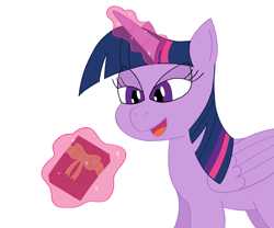 Size: 3000x2500 | Tagged: safe, artist:nordicllama, imported from derpibooru, twilight sparkle, alicorn, pony, holiday, present, simple background, solo, twilight sparkle (alicorn), valentine's day, white background