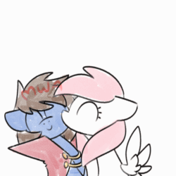 Size: 560x560 | Tagged: safe, artist:sugar morning, imported from derpibooru, oc, oc only, oc:bizarre song, oc:sugar morning, pegasus, pony, animated, bust, cape, clothes, couple, cute, daaaaaaaaaaaw, female, frame by frame, gif, kissing, love, male, mare, oc x oc, ocbetes, shipping, simple background, smooch, stallion, straight, sugarre, weapons-grade cute, white background