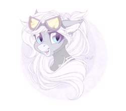 Size: 1600x1400 | Tagged: safe, artist:vird-gi, imported from derpibooru, oc, oc only, bat pony, pony, cheek fluff, ear fluff, fangs, female, goggles, looking at you, mare, smiling, solo