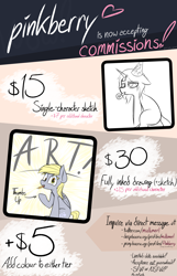 Size: 4500x7000 | Tagged: safe, artist:pinkberry, imported from derpibooru, derpy hooves, oc, oc:xrei, pony, advertisement, commission info