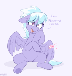 Size: 912x968 | Tagged: safe, artist:higgly-chan, imported from derpibooru, cloudchaser, cat, pegasus, pony, bandaid, blatant lies, blue background, blushing, cute, cutechaser, female, heart, hello kitty, hello kitty (character), implied flitter, kitty white, mare, open mouth, raised hoof, sanrio, simple background, sitting, solo, sweat, sweatdrop, underhoof