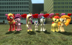 Size: 1024x640 | Tagged: safe, artist:sonic5421, imported from derpibooru, big macintosh, bright mac, pear butter, princess cadance, princess flurry heart, shining armor, sugar belle, 3d, brightbutter, female, gmod, hearts and hooves day, holiday, male, shiningcadance, shipping, straight, sugarmac, valentine's day