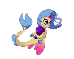 Size: 2738x2190 | Tagged: safe, artist:chedx, imported from derpibooru, princess skystar, fish, seapony (g4), my little pony: the movie, bioluminescent, blue eyes, colored wings, dorsal fin, female, fins, fish tail, flower, flower in hair, flowing mane, flowing tail, freckles, hug, simple background, smiling, solo, tail, transparent background, wings