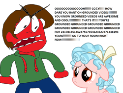 Size: 1420x1080 | Tagged: safe, imported from derpibooru, cozy glow, human, pony, 1000 hours in ms paint, abuse, angry, boris, boris the teeth guy, caillou, duo, evil boris, female, filly, floppy ears, goanimate, male, open mouth, simple background, white background