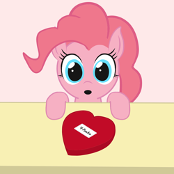 Size: 1024x1024 | Tagged: safe, artist:2merr, pinkie pie, earth pony, pony, :o, box of chocolates, bust, drawn on phone, female, heart, hearts and hooves day, holiday, mare, open mouth, portrait, simple background, solo, valentine's day