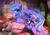 Size: 3600x2516 | Tagged: safe, artist:yakovlev-vad, princess luna, alicorn, pony, blushing, both cutie marks, butt, dock, female, frog (hoof), heart, horn, looking at you, looking back, looking back at you, mare, mouth hold, pillow, plot, raised tail, ribbon, s1 luna, solo, spread wings, tail, underhoof, wings