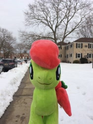 Size: 2448x3264 | Tagged: safe, artist:topsangtheman, imported from derpibooru, peachy sweet, earth pony, pony, apple family member, irl, looking at you, photo, plushie, snow, solo