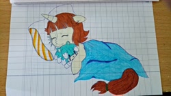 Size: 4096x2304 | Tagged: safe, artist:aleuoliver, artist:aleurajan, imported from derpibooru, oc, oc only, hedgehog, pony, unicorn, anthro with ponies, blanket, eyes closed, graph paper, horn, hug, pillow, plushie, sleeping, solo, sonic the hedgehog, sonic the hedgehog (series), traditional art, unicorn oc