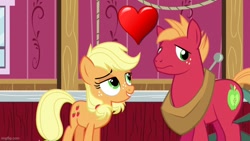 Size: 800x450 | Tagged: safe, edit, edited screencap, imported from derpibooru, screencap, applejack, big macintosh, where the apple lies, applecest, applemac, brother and sister, female, heart, imgflip, incest, male, shipping, siblings, straight