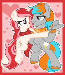 Size: 2846x3300 | Tagged: safe, artist:strawberrykorre, imported from derpibooru, oc, oc:red palette, oc:shade flash, pegasus, unicorn, base used, bipedal, dancing, hind legs, holiday, horn, pegasus oc, spread wings, unicorn oc, valentine's day, wings