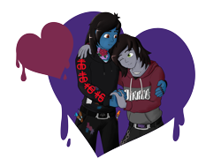 Size: 3600x2700 | Tagged: safe, artist:grimoatelier, imported from derpibooru, equestria girls, beltm paint stains, bring me the horizon, chains, clothes, commission, drop dead clothing, equestria girls-ified, gay, heart, holding hands, hoodie, kellin quinn, lip picering, male, oliver sykes, shipping, shirt, simple background, sleeping with sirens, tattoo, transparent background, undershirt, white background, ych result