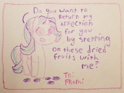 Size: 2870x2145 | Tagged: safe, artist:davierocket, imported from derpibooru, starlight glimmer, pony, unicorn, crayon drawing, dialogue, holiday, letter, solo, traditional art, valentine's day, valentine's day card