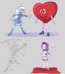 Size: 2109x2380 | Tagged: safe, artist:another_pony, imported from derpibooru, starlight glimmer, trixie, human, equestria girls, ..., beanie, clothes, costume, duo, duo female, female, hat, heart, heartman, holiday, i defy you heart-man!, parody, scene parody, spongebob squarepants, underwear, valentine's day, valentine's day (spongebob episode)