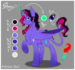 Size: 2166x2010 | Tagged: safe, artist:shamy-crist, imported from derpibooru, oc, oc only, oc:shamy, alicorn, pony, female, gray background, mare, reference sheet, simple background, solo