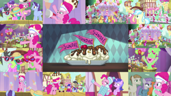 Size: 1972x1111 | Tagged: safe, edit, edited screencap, editor:quoterific, imported from derpibooru, screencap, autumn fields, berry blend, berry bliss, berry punch, berryshine, blooming harvest, carrot cake, carrot top, cheerilee, cherry berry, comet tail, cranky doodle donkey, cultivar, cup cake, daisy, flower wishes, golden harvest, lily, lily valley, matilda, maud pie, minty, mudbriar, neon lights, november rain, peppermint goldylinks, pinkie pie, plumberry, pokey pierce, rising star, roseluck, sea swirl, seafoam, sunshower raindrops, warm front, earth pony, pony, sundae sundae sundae, spoiler:interseason shorts, bipedal, clothes, collage, duo, duo female, eyes closed, female, friendship student, hat, male, one eye closed, open mouth, party cannon, scoopy, solo, sunglasses, sweat, teeth, trio, trio female, wink, winter hat, winter outfit