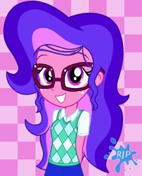 Size: 850x1050 | Tagged: safe, artist:rjp.rammy, imported from derpibooru, oc, oc only, oc:magenta blush, equestria girls, clothes, female, glasses, shirt, solo, sweater vest
