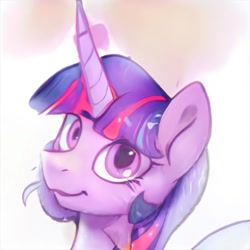 Size: 1024x1024 | Tagged: safe, artist:thisponydoesnotexist, imported from derpibooru, pony, ai content, ai generated, generator:thisponydoesnotexist, horn, long horn, looking at you, neural network, not twilight sparkle, solo