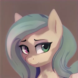 Size: 1024x1024 | Tagged: safe, artist:thisponydoesnotexist, imported from derpibooru, pony, ai content, ai generated, brown background, generator:thisponydoesnotexist, heterochromia, neural network, simple background, solo