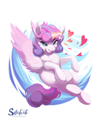 Size: 4800x6000 | Tagged: safe, artist:silentwulv, imported from derpibooru, princess flurry heart, alicorn, pony, absurd resolution, female, flying, heart, looking at you, mare, older, older flurry heart, solo, spread wings, tongue out, wings