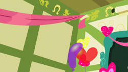 Size: 1280x720 | Tagged: safe, imported from derpibooru, screencap, hearts and hooves day (episode), background, balloon, liminal space, no pony, ponyville schoolhouse, scenic ponyville