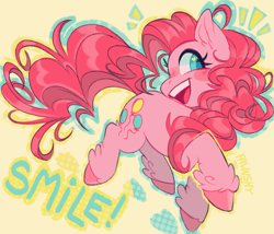 Size: 865x740 | Tagged: safe, artist:fawnshy, imported from derpibooru, pinkie pie, earth pony, pony, blushing, colored pupils, cute, diapinkes, female, heart eyes, leg fluff, mare, open mouth, smiling, solo, unshorn fetlocks, wingding eyes