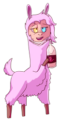 Size: 1098x2172 | Tagged: safe, artist:beth, imported from derpibooru, oc, oc only, oc:beth, alpaca, derpibooru community collaboration, 2021 community collab, alcohol, beer, chin diaper, heterochromia, simple background, solo, transparent background