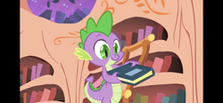 Size: 1792x828 | Tagged: safe, imported from derpibooru, screencap, spike, dragon, owl's well that ends well, book, golden oaks library, solo