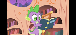 Size: 1792x828 | Tagged: safe, imported from derpibooru, screencap, spike, dragon, owl's well that ends well, book, golden oaks library, solo