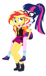 Size: 649x1081 | Tagged: safe, artist:jcpreactyt, imported from derpibooru, sci-twi, sunset shimmer, twilight sparkle, equestria girls, equestria girls series, clothes, cute, cutie mark, cutie mark on clothes, duo, duo female, female, gages, geode of empathy, hair, hairpin, humans riding humans, lesbian, magical geodes, piggyback ride, ponytail, riding, school uniform, scitwishimmer, shimmerbetes, shipping, shirt, simple background, skirt, sunsetsparkle, transparent background, twilight riding sunset shimmer, vector