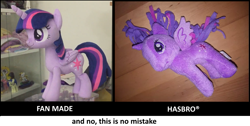 Size: 991x500 | Tagged: safe, imported from derpibooru, twilight sparkle, alicorn, pony, comparison, op is a duck, op is trying to start shit, plushie, twilight sparkle (alicorn)