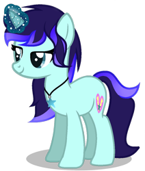 Size: 824x970 | Tagged: safe, alternate version, artist:aquabright0219, imported from derpibooru, oc, oc only, oc:aqua bright, pony, unicorn, female, glowing horn, horn, jewelry, mare, necklace, simple background, smiling, solo, transparent background, unicorn oc