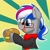 Size: 1400x1400 | Tagged: safe, artist:cadetredshirt, imported from derpibooru, oc, oc only, earth pony, pony, burger, bust, clothes, commission, digital art, eating, food, glasses, happy, hay burger, herbivore, heterochromia, male, multicolored hair, ponytail, scarf, simple background, smiling, solo, sweater, ych result, your character here