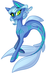 Size: 2318x3647 | Tagged: safe, artist:inkstardust, imported from derpibooru, oc, oc only, seapony (g4), clothes, dorsal fin, eyelashes, fins, fish tail, flowing mane, flowing tail, green eyes, logo, looking at you, see-through, simple background, smiling, solo, tail, transparent background