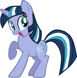 Size: 444x450 | Tagged: safe, artist:beanbases, artist:pegasski, imported from derpibooru, oc, oc only, pony, unicorn, base used, eyelashes, female, horn, mare, open mouth, raised hoof, simple background, smiling, snow, snowflake, solo, transparent background, unicorn oc