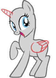 Size: 324x450 | Tagged: safe, artist:beanbases, imported from derpibooru, oc, oc only, alicorn, pony, alicorn oc, bald, base, base used, eyelashes, female, horn, mare, open mouth, raised hoof, simple background, smiling, solo, transparent background, wings