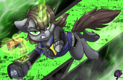 Size: 3290x2160 | Tagged: safe, artist:brainiac, derpibooru exclusive, imported from derpibooru, oc, oc only, oc:littlepip, pony, unicorn, fallout equestria, action pose, bottomless, chest fluff, clothes, dock, gun, looking at you, movement, partial nudity, practice, solo, underhoof, weapon