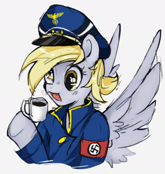 Size: 1350x1422 | Tagged: artist needed, safe, derpy hooves, pegasus, pony, coffee, digital art, fascism, fascist, female, hoof hold, nazi, original art, solo, world war ii