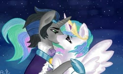 Size: 538x323 | Tagged: artist needed, source needed, safe, idw, imported from derpibooru, king sombra, princess celestia, alicorn, pony, unicorn, celestibra, female, good king sombra, kissing, male, shipping, straight