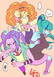 Size: 700x1000 | Tagged: safe, artist:sozglitch, imported from derpibooru, adagio dazzle, aria blaze, sonata dusk, equestria girls, ..., female, gem, pose, sharp teeth, simple background, siren gem, teeth, the dazzlings, trio